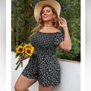 NWOT SHEIN Black Off the Shoulder Floral Romper Size 1XL